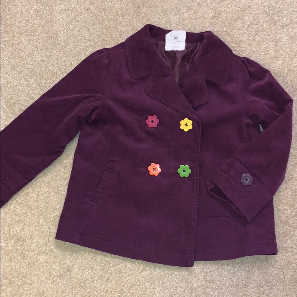 Maroon corduroy blazer with bright button
